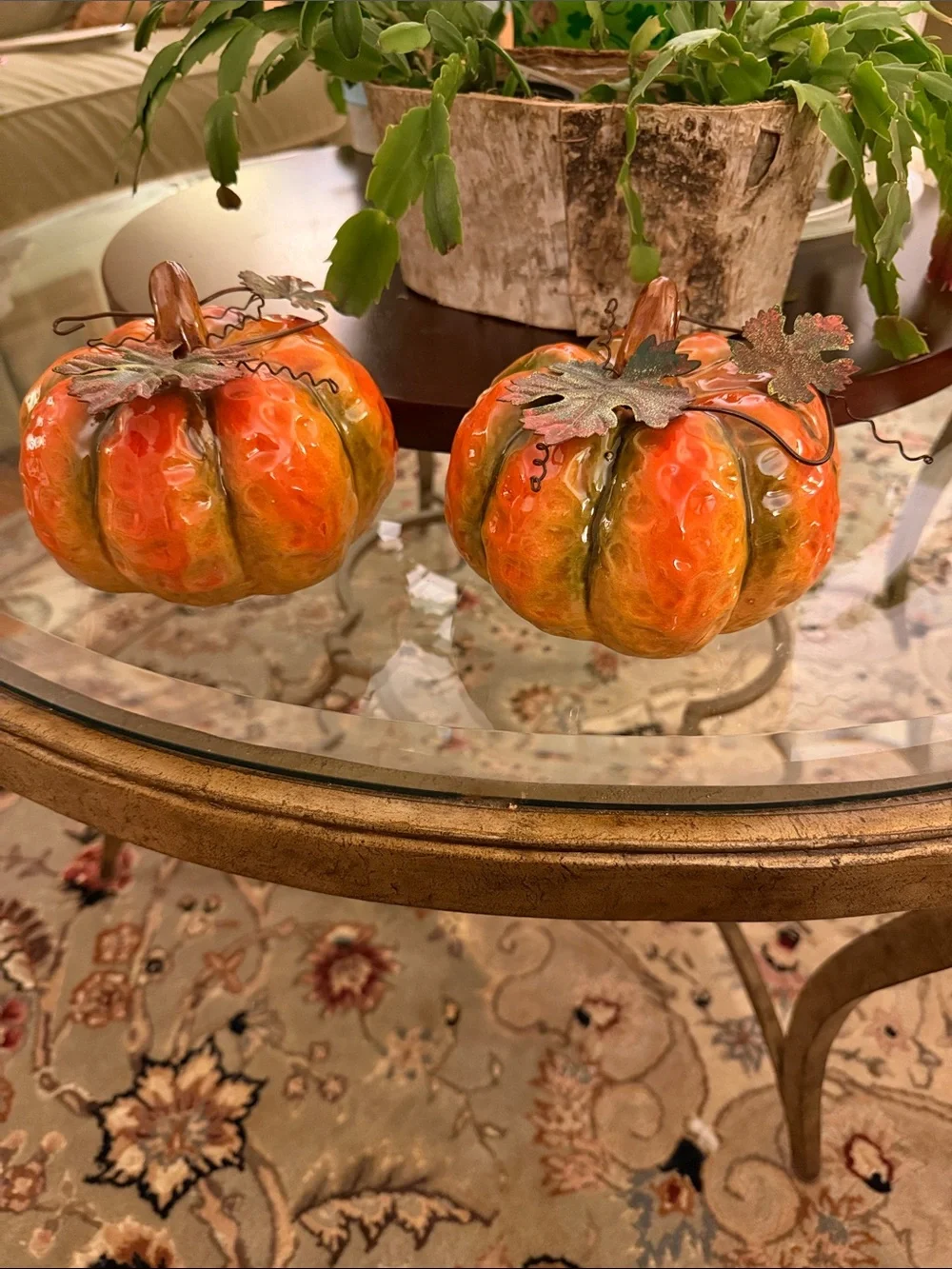 Set of 2 ceramic Pumpkins Halloween decor